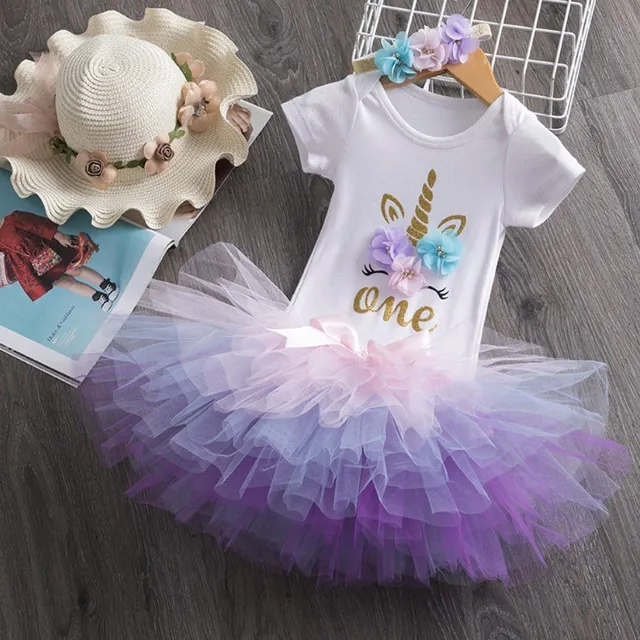 Robe d'anniversaire pour fille avec jupe tutu et serre-tête