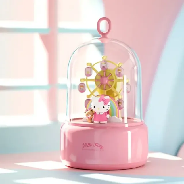 1ks Sanrio Hello Kitty/Kuromi Music Box, Anime Russian Bike Music Box Svetlo Rotačný drevený kôň Hudba Box Dekorácia Kreatívny ornament, Ružový / fialový štýl Halloween Vianočný darček / Deco