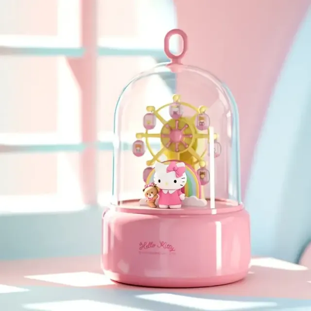 1ks Sanrio Hello Kitty/Kuromi Music Box, Anime Ruské kolo Music Box Light Rotující dřevěný kůň Music Box Dekorace Kreativní ornament, Růžový/fialový styl Halloween Vánoční dárek/Deco