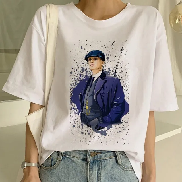 Tricou oversize pentru femei cu mânecă scurtă și imprimeu Peaky Blinders