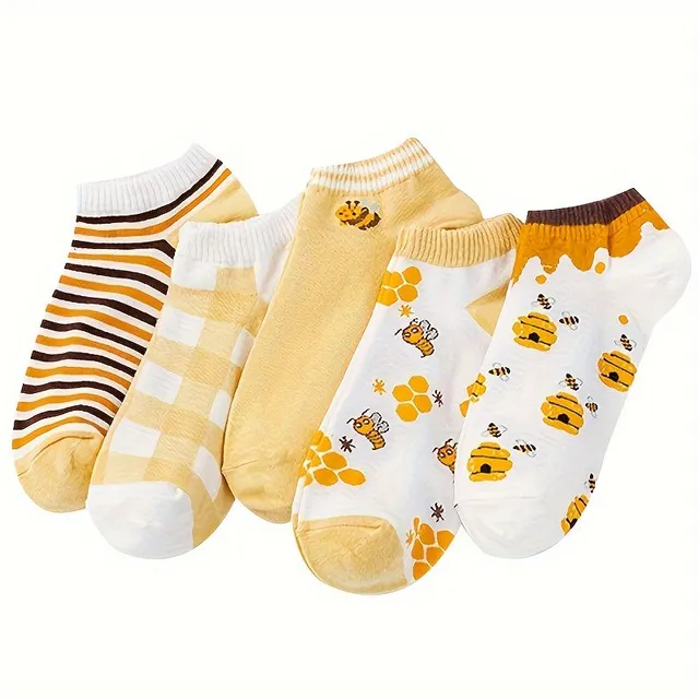 Cute bee socks for ankles - 5 pairs, comfortable and breathable