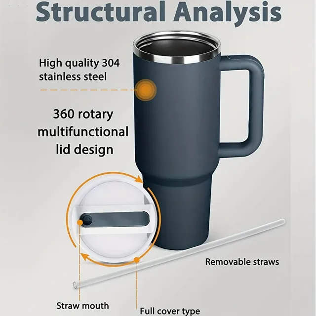 Stainless steel portable thermo mug with straw in different colours