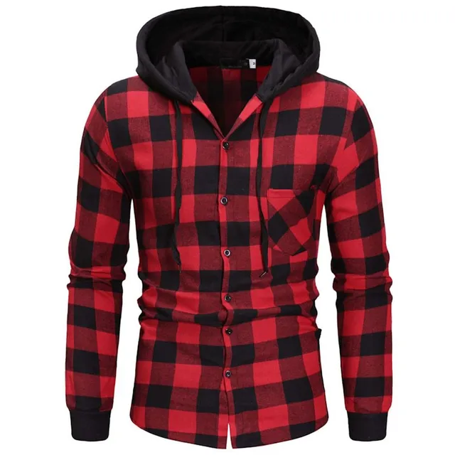 Men's fashionable hooded plaid shirt