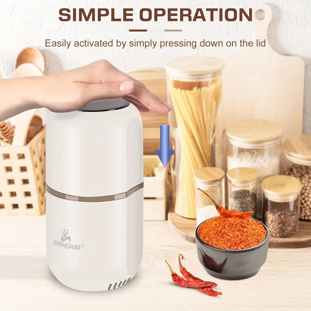 Electric spice grinder, herbs and coffee - 120g, easy control, quick grinding - grain coffee, nuts, spices, herbs, dried flowers. With cleaning brush