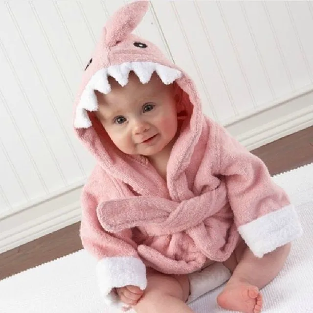 Children's bathrobe with hood and animal motifs