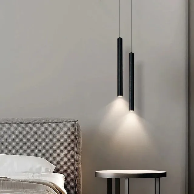 Modern metal LED hanging lamp 6 W neutral white Pipe double chandelier for cable 2 m Minimalist black point light 30 x 3 cm