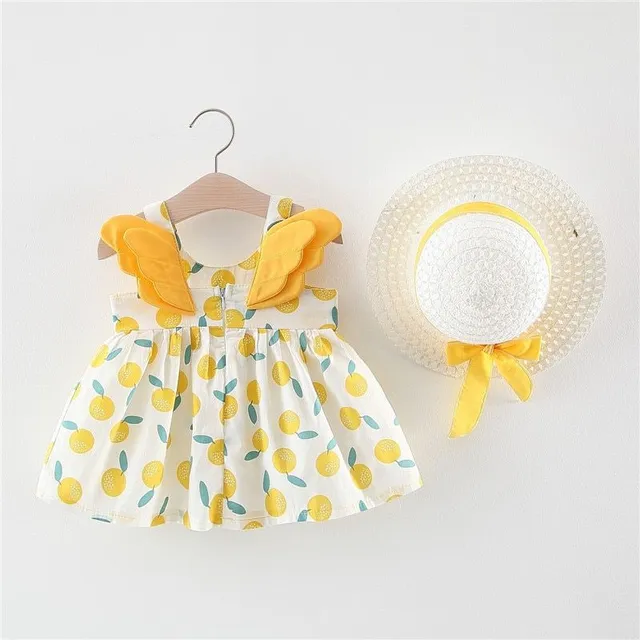 Girls summer clothes set - dress with bow and hat