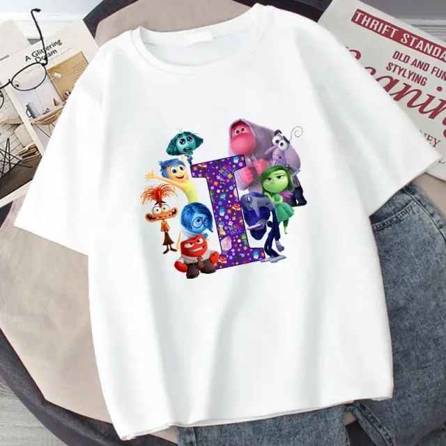 Stylish children's T-shirt printed with letters and characters from the fairy tale Inside Out 2 - Inside Out 2