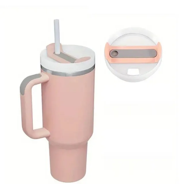 Stainless steel portable thermo mug with straw in different colours