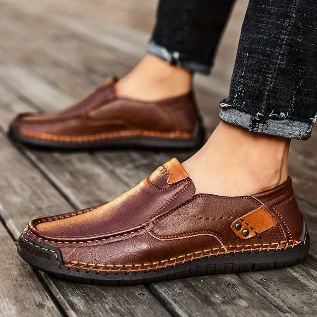 Mocassins pour homme en cuir perforé en grande taille - respirants, résistants à l'usure, à enfiler