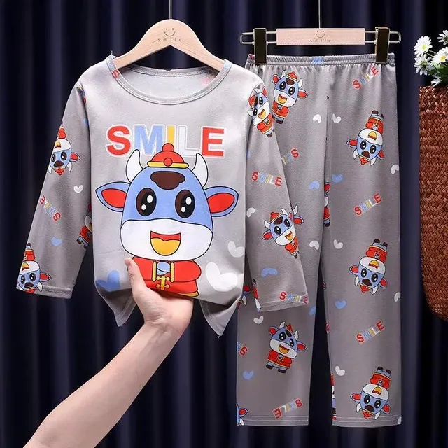 Girls' pajamas with cartoon pattern, round neckline and long sleeve P20 24M