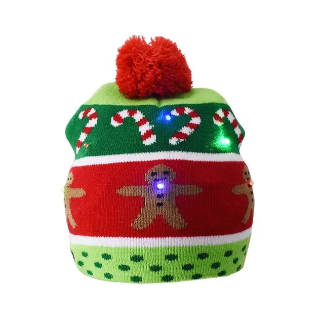 Świecąca czapka z pomponem i motywem świątecznym