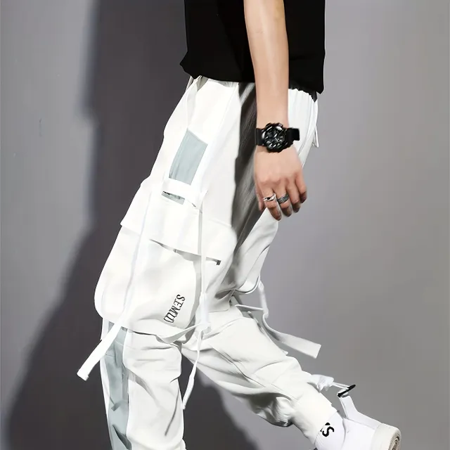 Colorful cargo pants with pockets and ribbons - ideal for casual look and everyday wearing