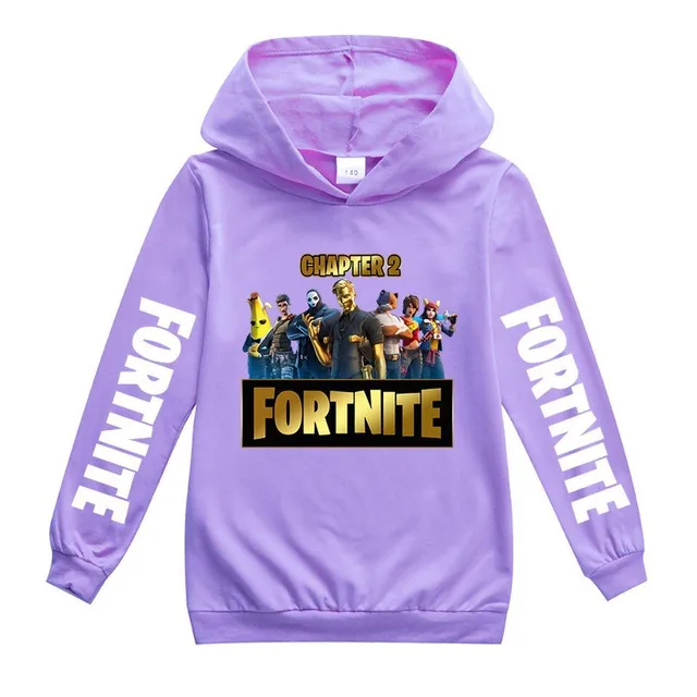 Detská mikina s kapucňou s potlačou Fortnite na rukávoch a hrudi