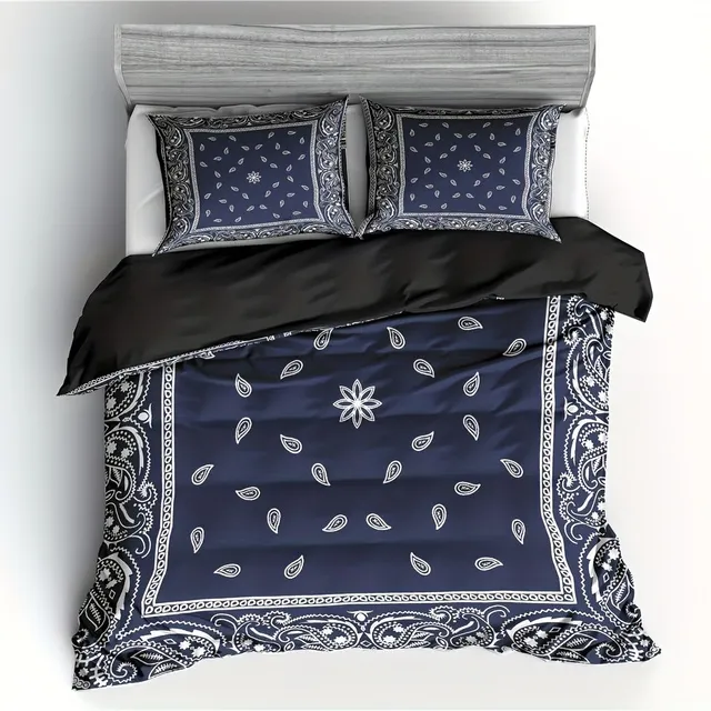 Lenjerie de pat de lux pentru pat dublu cu modele florale din casmir în stil paisley și bandană