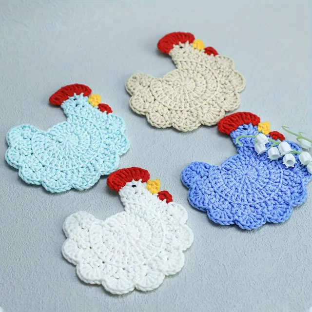 Handmade set of 4 cheerful chicken coasters