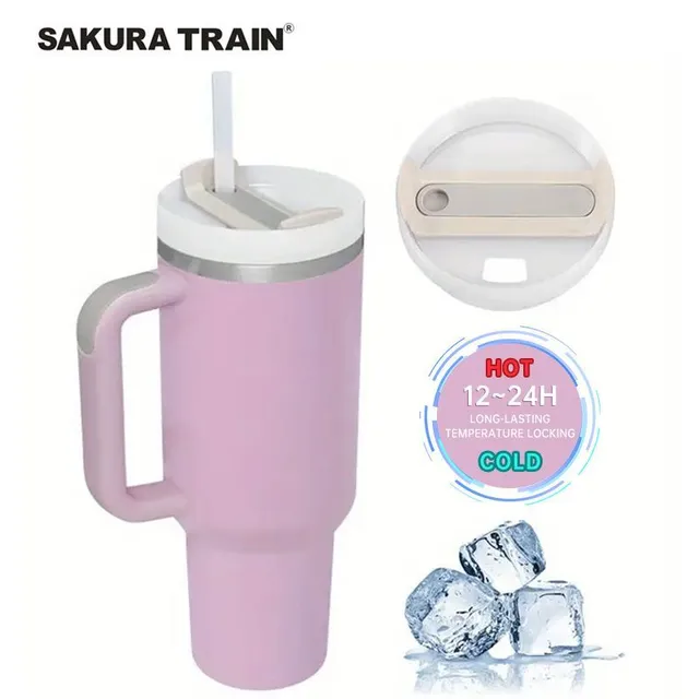 Stainless steel portable thermo mug with straw in different colours