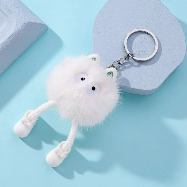 Cartoon Animal Pom Pom Keychain Cute Ply Doll Pendant On Keys Wallet Bag