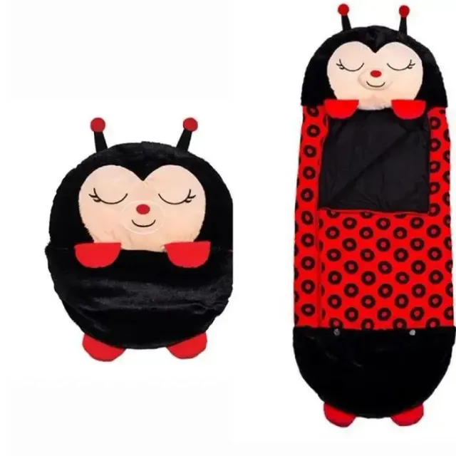 Children's sleeping bags with stuffed animal cushion and cartoon motif