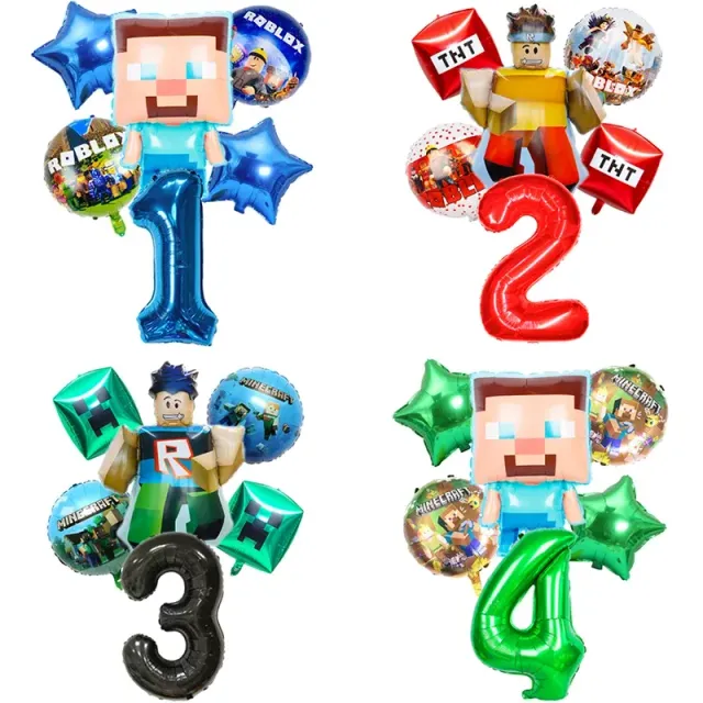 Stylish set of birthday balloons in the performance of popular characters from Minecraft