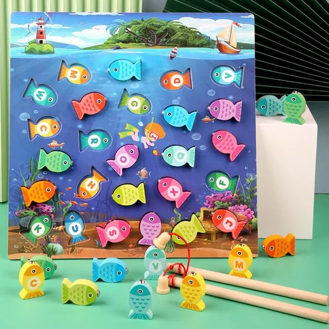 Children's Learning Wood Game Magnetic Fishing