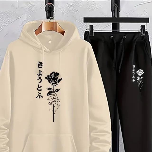 Men's casual tracksuit with rose print