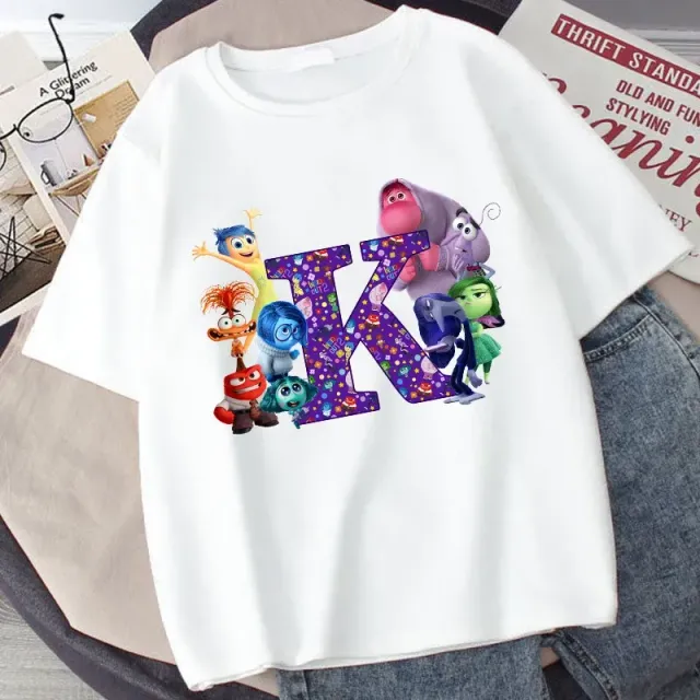 Stylish children's T-shirt printed with letters and characters from the fairy tale Inside Out 2 - Inside Out 2