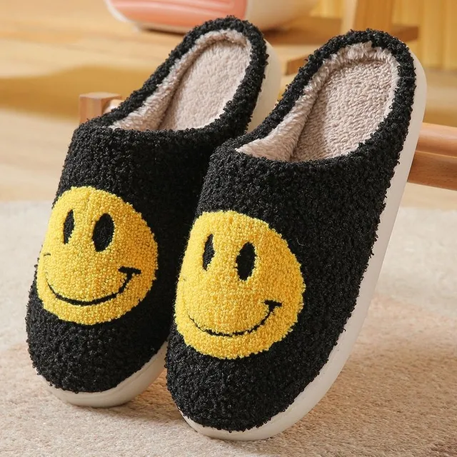 Plush winter slippers with smiley face