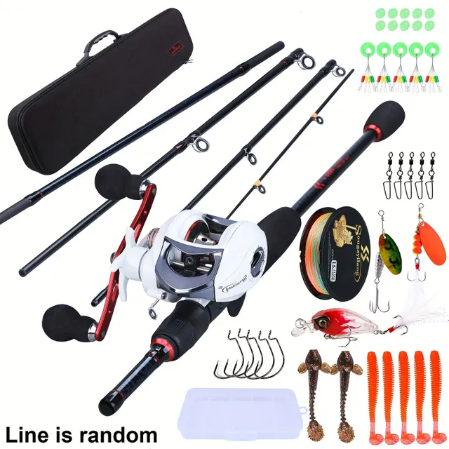 Fishing rod and winch with bag + line, baits - bass rod with winch