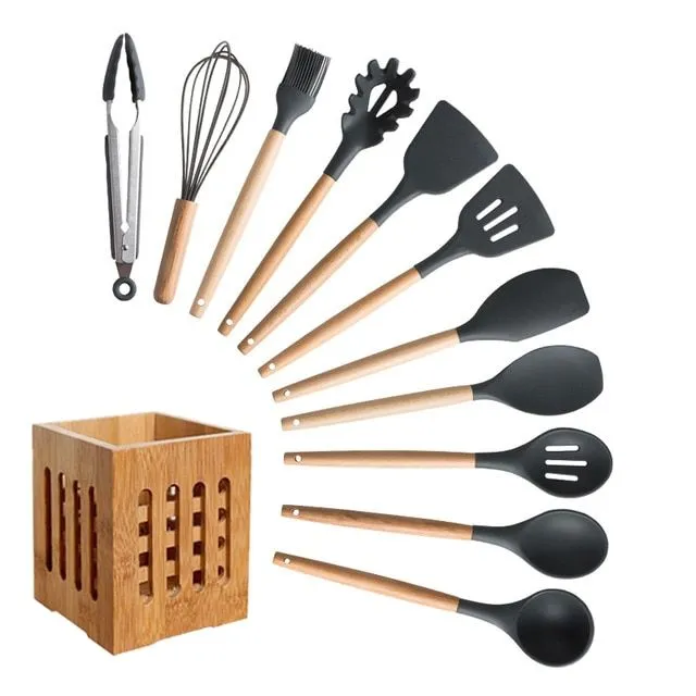 Kitchen utensils set in stand 12 pcs