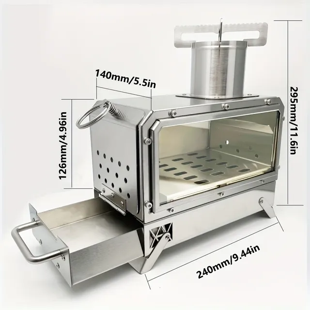 Transferable picnic and camping wooden cooker of 201 stainless steel with fireproof view from microcrystalline glass 1000 °C