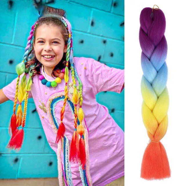 Multicoloured kanekalon hair in braids - multiple colours