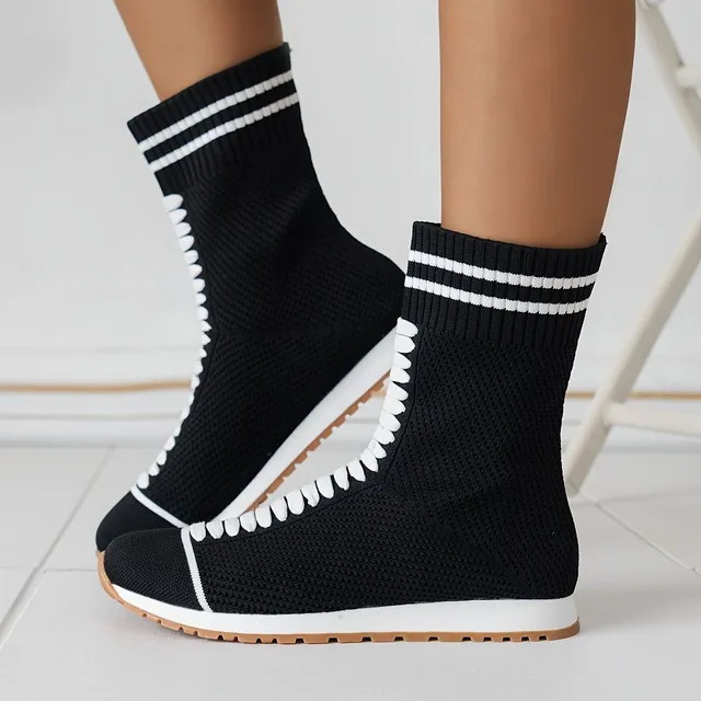 Women's knitted shoes with coloured blocks, sliding, casual, with soft sole, breathable, elastic