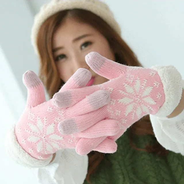 Ladies winter gloves with snowflake - 4 colours