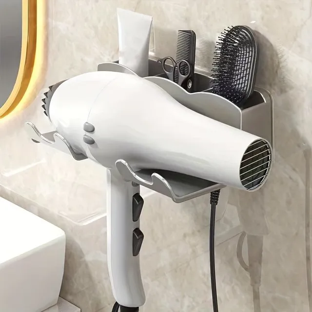 Hairdryer holder on the bathroom shelf