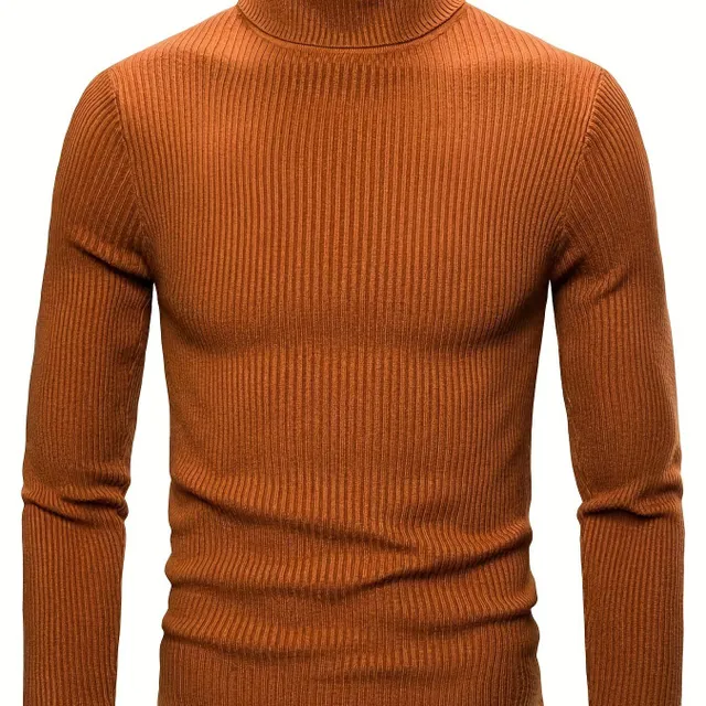 Male turtleneck, knitted, slim-fit, for leisure, warm monochrome, high elastic sweater in autumn and winter.