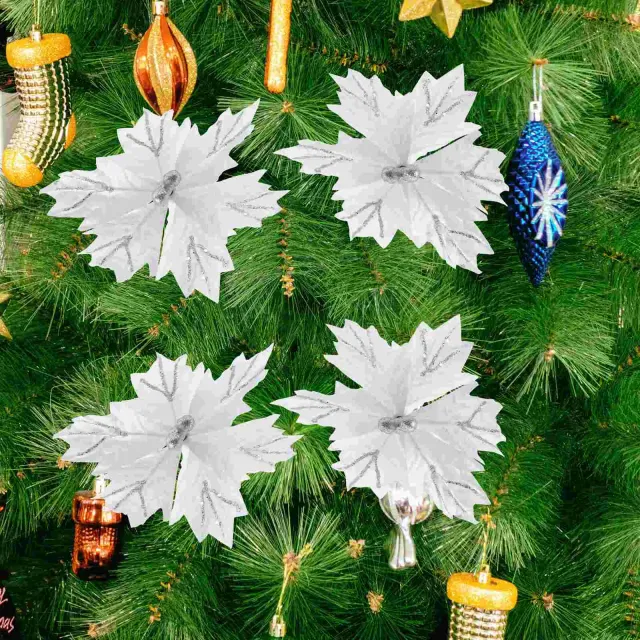 Artificial Christmas Flowers to Decorate Tree - White and Red Color