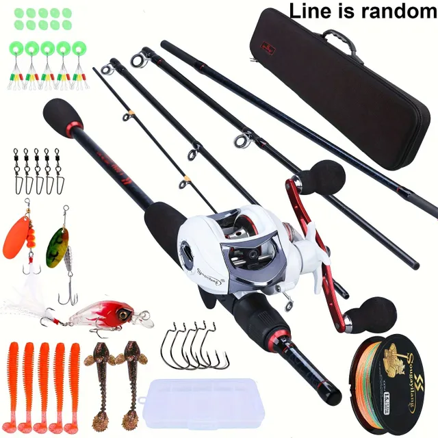 Fishing rod and winch with bag + line, baits - bass rod with winch