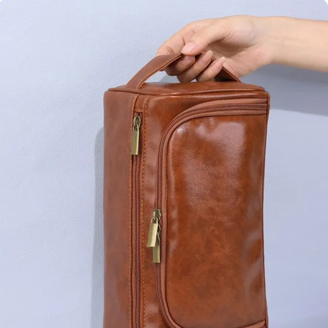 Men's travel toilet bag with organizer and waterproof treatment