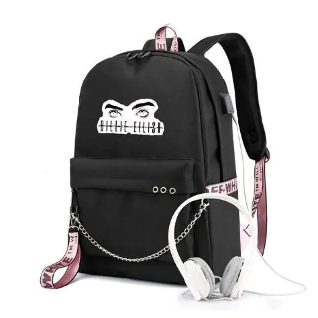 Beautiful school backpack for girls and boys with Billie Eilish motif as pictures 3