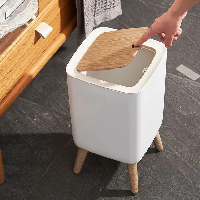 One piece high-legged large-capacity trash container, trash container with press-operated cover