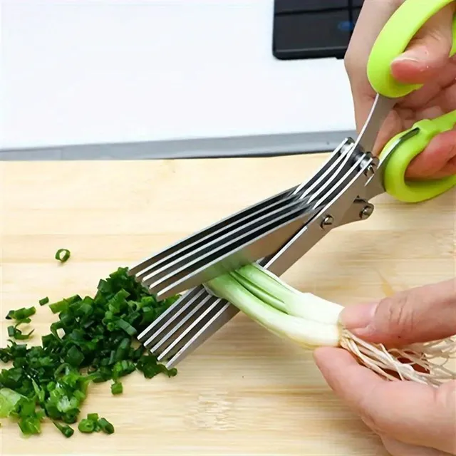 Herb scissors with 5 blades - multifunctional kitchen scissors for vegetables, algae and spices