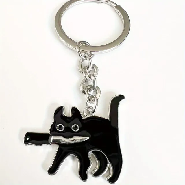 Black Cat Keyring Knife - Vintage stainless steel pendant