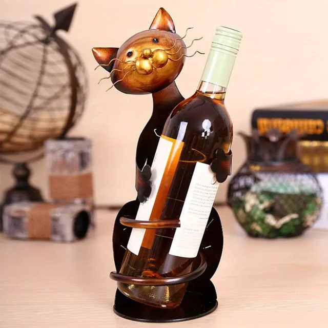 Charming feline green wine stand - elegant stand for red wine for kitchen and dining room