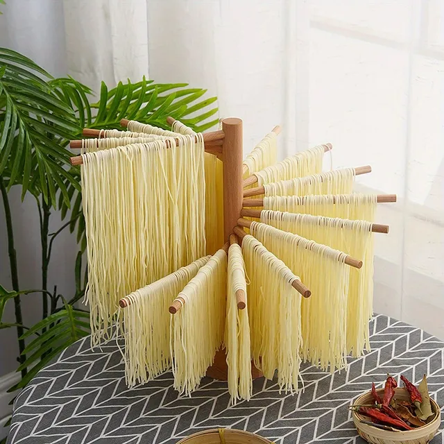 Folding wooden spaghetti dryer with 16 suspension rods - easy storage and fast distribution