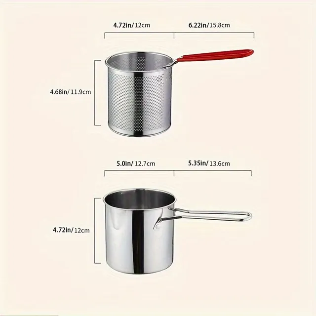 Mini fryer made of stainless steel 1,2 L with handle and basket on the sieve, kitchen tool