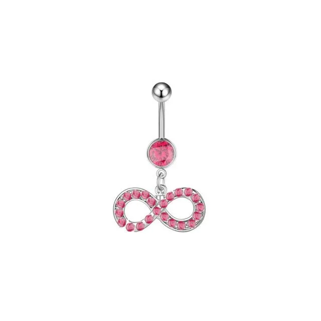 Designový piercing do pupíku v růžové barvě a visací ozdobou