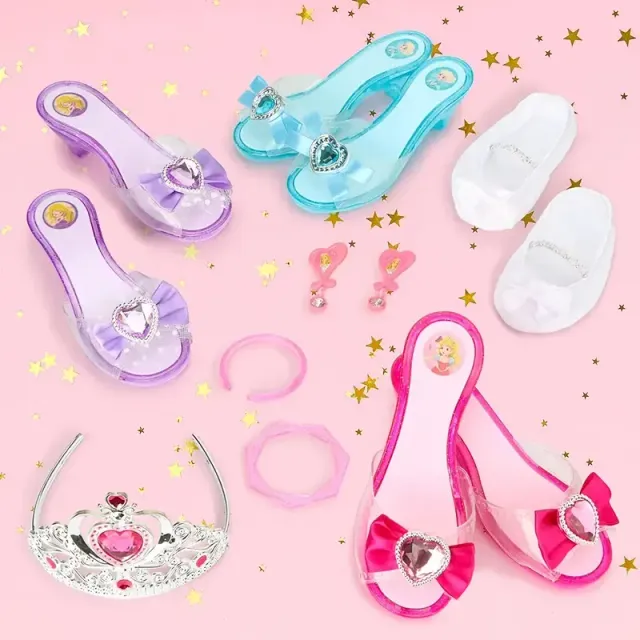 Princess Set of Decorating Shoes Girl's Shoes Playing Role Playing Toys Heroes Set of Jewelry Gift Set Set of 4 pairs of shoes Collection of crown earrings and bracelets Tiara for girls aged 3-6 years