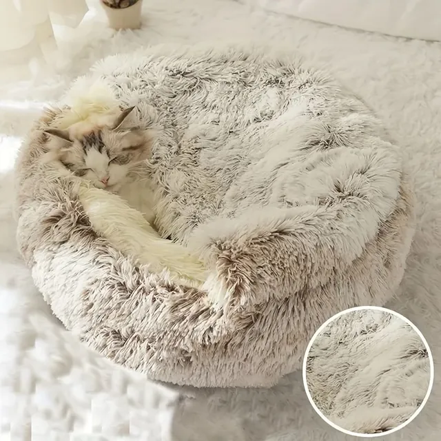 Iarna 2in1 Cat Bed / Cot rotund cald Pet Bed Casa lung Plush cald sac de dormit Couch pernă