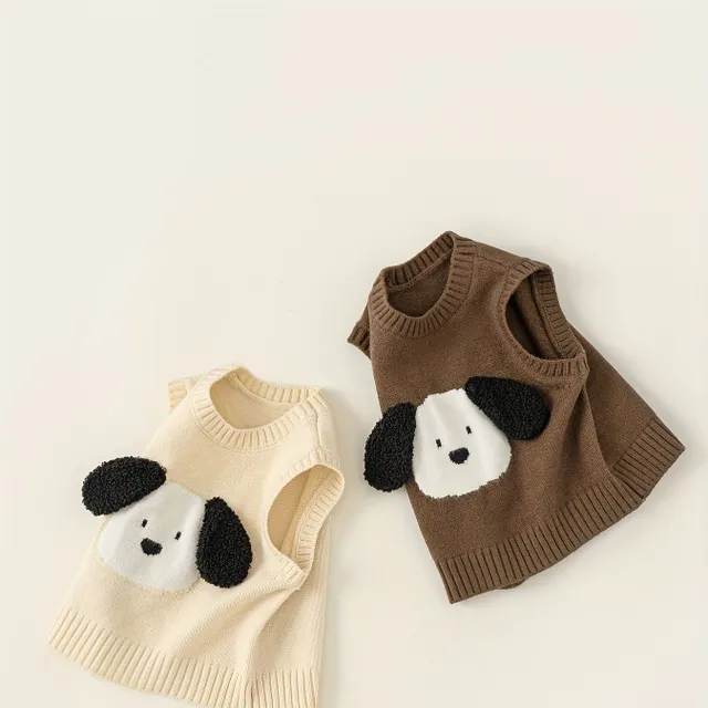 Baby vest with application of cute dog made of soft acrylic